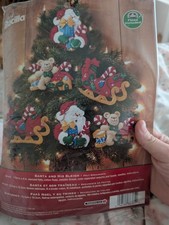 Santa & His Sleigh Felt Applique Christmas Ornaments Kit Bucilla 86361 picture