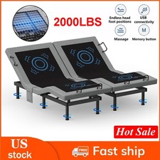 Split King Electirc Adjustable Bed Frame Base With 4 Massage Remote USB Twin XL picture