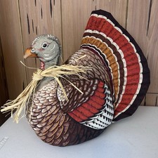 Vintage Handmade Stuffed Fabric Turkey Thanksgiving Decor Centerpiece Plush 14” picture