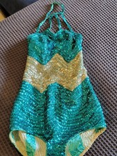 VINTAGE ANTIQUE TEAL SILVER SEQUIN BURLESQUE STAGE COSTUME XS As-Is NEEDS REPAIR picture