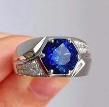 2.60Ct Round Cut Lab-Created Sapphire Men's Anniversary 14k White Gold FN Ring picture