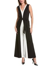 NEW Elie Tahari Two Tone Jumpsuit Sz.14 Black/White Colorblock Pockets Lined Was picture