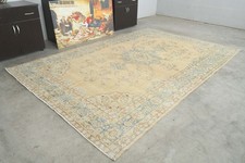 7x10 Turkish Antique Large Wool Rug Hand-Knotted Neutral Vintage Oushak Rug,384 picture