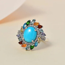 Sleeping Beauty Turquoise & Multi Gemstone Swirl Ring in Sterling Silver- SIZE 5 picture