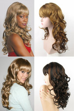 WOMENS LONG WAVY CURLY HAIR LAYERED WIG W/ BANGS SHOWGIRL VICTORIAN ERA CARLOTTA picture