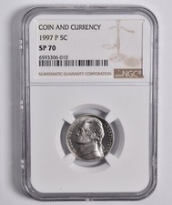 1997-P Jefferson Nickel Coin & Currency SP70 NGC Brown Lbl picture