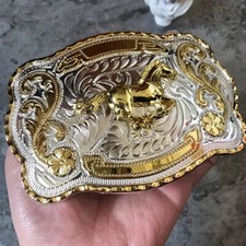 40mm Rock Bull Ride Rodeo Long Huge Big Cowboy Texas Western Shine Belt Buckle picture