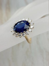 4.18 Ct Oval Cut Blue Sapphire Wedding Gift Diamond Ring 14K solid Yellow gold picture