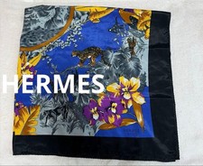 HERMES Silk Scarf Leopard Tiger Black Blue 86cm picture