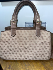 Dooney & Bourke Signature Monogram Satchel Top Handle, wallet Beige Brown silver picture