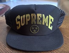 2012 Supreme Gold Foil Foam 5 Panel SS12 Black Mesh Trucker Hat Snapback VTG New picture