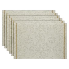 Damask Floral Beige Rectangular Placemats Set of 6, 12x18 Inch Non-Slip Vinyl... picture