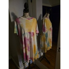 Haptics by Holly Harper Neon Rainbow Tie Dye Babydoll Dress Plus Size 2XL NWT picture