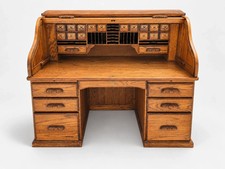 The Barn Furniture Solid Oak Roll Top Desk Vintage Executive Desk S Curve picture