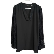 Tahari Semi Sheer Tunic Womens 2X Black Lace Sleeves Corpcore Academia NEW picture