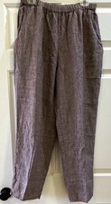 FLAX by Jeanne Engelhart Womens M Gray Khaki 100% Linen Pants Pockets Lagencore picture