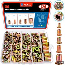 124Pcs SAE UNC Rivet Nut Assortment Kit,Zinc Plated Carbon Steel Rivnut Threaded picture