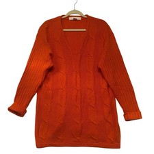 The Limited Womens Orange Lambswool Angora V-Neck Cable Knit Tunic Sweater Sz L picture