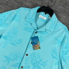 Caribbean Shirt Mens Large Teal Blue Short Sleeve Button Up Casual New picture