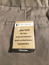 Croft Barrow Plain Front Pant Mens 34/30 Wrinkle & Stain Resistant Cotton Twill picture