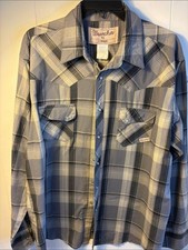 Wrangler Wrancher Men's XL Gray Plaid Long Sleeve Pearl Snap Western Shirt picture