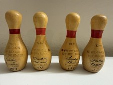 Vintage 1970s Mini Bowling Pin Awards Lot 4 Wood High Game Trophy Erie PA 4” picture