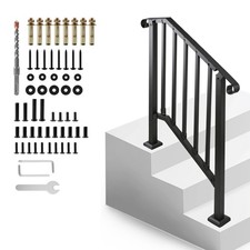 Handrails for Outdoor Steps Matte Black Wrought Iron, Stair Railing for 2-3 Step picture