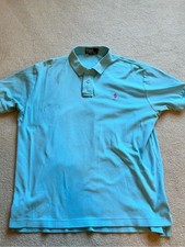 POLO Ralph Lauren Men’s Polo Shirt in Aqua with Pink Pony. Size large picture