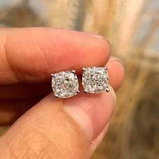 2Ct Cushion Cut Lab Created Diamond Women Stud Earrings 14K White Gold Plated picture