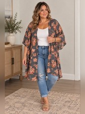Maurices L/XL Floral Kimono Open Front Boho Lightweight Duster Cardigan picture