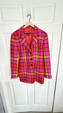 Vintage Escada Margaretha Ley Plaid Pure New Wool Blazer Pink Size 40 or Medium picture