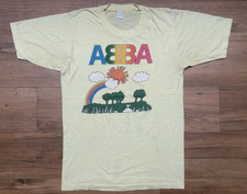 Vintage 70s 80s ABBA Rainbow Sun Graphic Band T-Shirt Single Stitch Yellow S picture