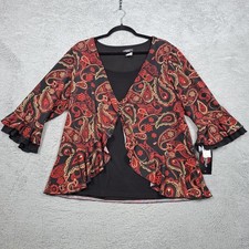 NEW Cocomo Women's Top Plus 2X Red 3/4 Sleeve Two Layer Office Ruffle sleeve picture