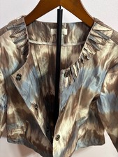EUC Chico’s Darya Tie Dyed Jacket Top 3/4 Sleeve Blue Brown Cream Size 1 Medium picture