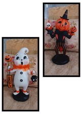 Ghoulish Vintage Inspired Halloween Ghost & Pumpkin Man Decoration Figurines picture