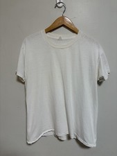 Vintage 1970s Paper Thin Burnout Blank White Worn Cotton Soft T Shirt Size Large picture