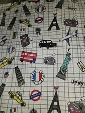 Jo-Ann OOP Travel Themed Flannel Fabric London, NY, Paris On White 2.25 Yards picture