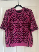 Marc by Marc Jacobs Pink Leopard Sweater S Side Zip Knit Eclectic Boho Chic Bold picture