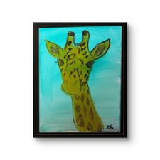 B.Perry Original 14x11 Folk Green Giraffe Portrait Painting Signed Canvas picture