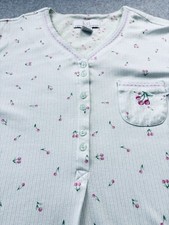 Vintage Karen Neuburger Nightgown L Floral Cherry Knit Henley Cottagecore 90s picture