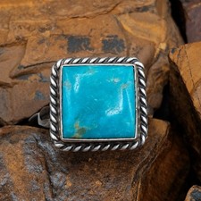 Kingman Turquoise Ring Native American Sterling Silver Signed J Dixon Adj 7-12 picture