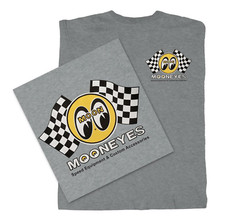 Men's Mooneyes Checkered Flag Moon Logo Gray T-Shirt Cotton TM426SG picture