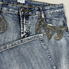 Cache Womens Blue Embroidered Studded Flare Jeans Medium Wash Y2K Denim Pant picture
