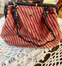 Vtg 1940s 1950s Pink Corduroy Kiss Lock Purse Handbag United-Carr Snap Mid Cent picture