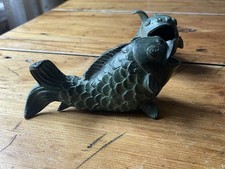 Vintage Bronze Koi Fish Sculpture Green Patina 6.5