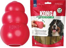 KONG Classic Toy & Enhanced Ziggies Treats Combo Pack - Durable Chew Toy for Dog picture