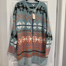 Sundance Women's Cardigan Sweater XL NWT Blue/Coral picture