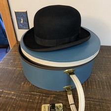 Vtg 1950s J.C. Penney Marathon Bowler Derby Hat Size 7 With Munro Carry-blue picture