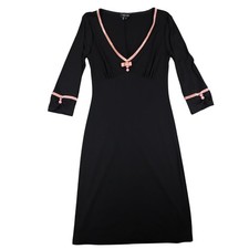 My Michelle Dress Medium Women Y2K Black Pink Velvet Trim V-Neck Sheath C832 picture
