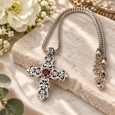 Brighton Endless Love Cross Necklace Red Heart Silver Tone Adjustable 18-20” picture